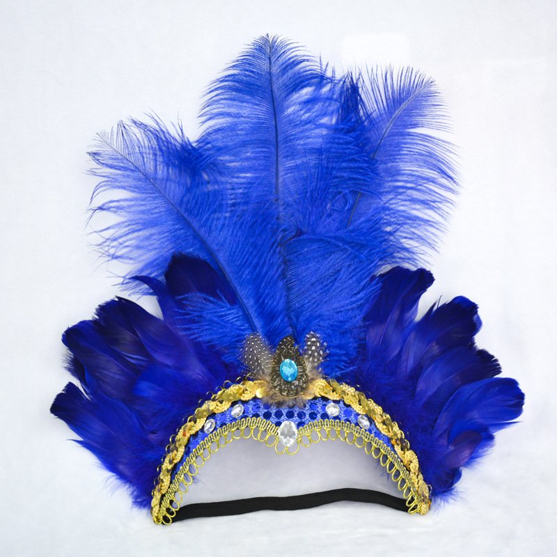 Women Halloween Xmas Festival Vacation Night Club Cocktail Carnival Party Belly Dance Show Headdress Feather Headwear Costume blue