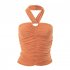 Women Halter Crop Top Ruched Sleeveless Solid Color Casual Tank Top Sexy Backless Slim Fit Cami Tops Brown L