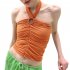 Women Halter Crop Top Ruched Sleeveless Solid Color Casual Tank Top Sexy Backless Slim Fit Cami Tops Brown L