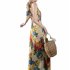 Women Halter Neck Dress Elegant V Neck Retro French Style Printing A line Skirt Sexy Sleeveless Backless Midi Skirt As shown S