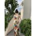 Women Halter Neck Dress Elegant V Neck Retro French Style Printing A line Skirt Sexy Sleeveless Backless Midi Skirt As shown S