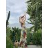 Women Halter Neck Dress Elegant V Neck Retro French Style Printing A line Skirt Sexy Sleeveless Backless Midi Skirt As shown S
