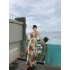 Women Halter Neck Dress Elegant V Neck Retro French Style Printing A line Skirt Sexy Sleeveless Backless Midi Skirt As shown L