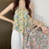 Women Halter Neck Tank Tops Fashion Sweet Floral Printing Sleeveless Tops Elegant Loose Irregular Vest Purple one size