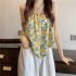 Women Halter Neck Tank Tops Fashion Sweet Floral Printing Sleeveless Tops Elegant Loose Irregular Vest Purple one size