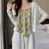 Women Halter Neck Tank Tops Fashion Sweet Floral Printing Sleeveless Tops Elegant Loose Irregular Vest Purple one size