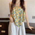 Women Halter Neck Tank Tops Fashion Sweet Floral Printing Sleeveless Tops Elegant Loose Irregular Vest yellow one size