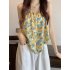 Women Halter Neck Tank Tops Fashion Sweet Floral Printing Sleeveless Tops Elegant Loose Irregular Vest Purple one size