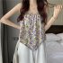 Women Halter Neck Tank Tops Fashion Sweet Floral Printing Sleeveless Tops Elegant Loose Irregular Vest Purple one size