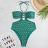 Women Halter Swimsuit Retro Ethnic Moroccan Printing Sexy High Waist Quick drying Backless Swimwear For Swimming orange red XL