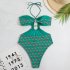 Women Halter Swimsuit Retro Ethnic Moroccan Printing Sexy High Waist Quick drying Backless Swimwear For Swimming green S