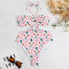 Women Halter Swimsuit Retro Ethnic Moroccan Printing Sexy High Waist Quick-drying Backless Swimwear For Swimming White S