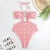 Women Halter Swimsuit Retro Ethnic Moroccan Printing Sexy High Waist Quick drying Backless Swimwear For Swimming Pink S