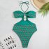 Women Halter Swimsuit Retro Ethnic Moroccan Printing Sexy High Waist Quick drying Backless Swimwear For Swimming Pink S