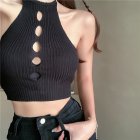 Women Halter Tank Tops Multi-color Sexy Hollow-out Slim Fit Tops Sleeveless Solid Color Knitted Shirt blue One size