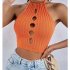Women Halter Tank Tops Multi color Sexy Hollow out Slim Fit Tops Sleeveless Solid Color Knitted Shirt pink One size