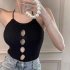 Women Halter Tank Tops Multi color Sexy Hollow out Slim Fit Tops Sleeveless Solid Color Knitted Shirt pink One size