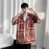 Women Hawaiian Lapel Shirt Retro Ethnic Style Printing Jacket Loose Casual Cardigan Tops For Couple 1301 red L