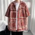 Women Hawaiian Lapel Shirt Retro Ethnic Style Printing Jacket Loose Casual Cardigan Tops For Couple 1301 red L