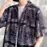 Women Hawaiian Lapel Shirt Retro Ethnic Style Printing Jacket Loose Casual Cardigan Tops For Couple 1301 blue 3XL
