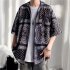 Women Hawaiian Lapel Shirt Retro Ethnic Style Printing Jacket Loose Casual Cardigan Tops For Couple 1301 black 3XL