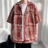 Women Hawaiian Lapel Shirt Retro Ethnic Style Printing Jacket Loose Casual Cardigan Tops For Couple 1301 black 3XL