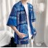 Women Hawaiian Lapel Shirt Retro Ethnic Style Printing Jacket Loose Casual Cardigan Tops For Couple 1301 black 3XL
