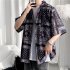 Women Hawaiian Lapel Shirt Retro Ethnic Style Printing Jacket Loose Casual Cardigan Tops For Couple 1301 black 3XL