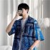 Women Hawaiian Lapel Shirt Retro Ethnic Style Printing Jacket Loose Casual Cardigan Tops For Couple 1301 black 3XL