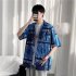 Women Hawaiian Lapel Shirt Retro Ethnic Style Printing Jacket Loose Casual Cardigan Tops For Couple 1301 black 3XL