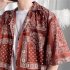 Women Hawaiian Lapel Shirt Retro Ethnic Style Printing Jacket Loose Casual Cardigan Tops For Couple 1301 black 3XL