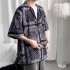 Women Hawaiian Lapel Shirt Retro Ethnic Style Printing Jacket Loose Casual Cardigan Tops For Couple 1301 black 3XL