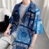 Women Hawaiian Lapel Shirt Retro Ethnic Style Printing Jacket Loose Casual Cardigan Tops For Couple 1301 black 3XL