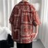 Women Hawaiian Lapel Shirt Retro Ethnic Style Printing Jacket Loose Casual Cardigan Tops For Couple 1301 black 3XL
