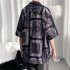 Women Hawaiian Lapel Shirt Retro Ethnic Style Printing Jacket Loose Casual Cardigan Tops For Couple 1301 black 3XL