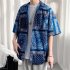 Women Hawaiian Lapel Shirt Retro Ethnic Style Printing Jacket Loose Casual Cardigan Tops For Couple 1301 black 3XL