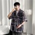 Women Hawaiian Lapel Shirt Retro Ethnic Style Printing Jacket Loose Casual Cardigan Tops For Couple 1301 black 3XL