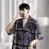 Women Hawaiian Lapel Shirt Retro Ethnic Style Printing Jacket Loose Casual Cardigan Tops For Couple 1301 black 3XL