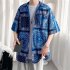 Women Hawaiian Lapel Shirt Retro Ethnic Style Printing Jacket Loose Casual Cardigan Tops For Couple 1301 black 3XL