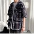 Women Hawaiian Lapel Shirt Retro Ethnic Style Printing Jacket Loose Casual Cardigan Tops For Couple 1301 black 3XL