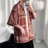 Women Hawaiian Lapel Shirt Retro Ethnic Style Printing Jacket Loose Casual Cardigan Tops For Couple 1301 red 3XL