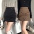 Women High Waist Bodycon Short Skirt Sexy Lace up Drawstring Simple Elegant Solid Color A line Skirt coffee color M