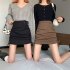 Women High Waist Bodycon Short Skirt Sexy Lace up Drawstring Simple Elegant Solid Color A line Skirt coffee color M