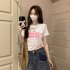Women Hollow Out Short T shirt Summer Short Sleeves Slim Fit Crop Tops Elegant Round Neck Pullover Blouse White XL