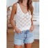 Women Hollow Sweater Tank Tops Knit Vest Comfortable Breathable V Neck Solid Color Summer Casual Sleeveless Tops White L