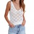 Women Hollow Sweater Tank Tops Knit Vest Comfortable Breathable V Neck Solid Color Summer Casual Sleeveless Tops White S