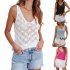 Women Hollow Sweater Tank Tops Knit Vest Comfortable Breathable V Neck Solid Color Summer Casual Sleeveless Tops White L