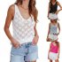 Women Hollow Sweater Tank Tops Knit Vest Comfortable Breathable V Neck Solid Color Summer Casual Sleeveless Tops black XL