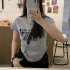 Women Irregular Short Sleeves T shirt Fashion Letter Round Neck Pullover Tops Slim Fit Knitwear Casual Blouse Khaki One size fits all