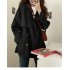 Women Jacket Double Breasted Trench Coat Windbreaker Jacket Autumn Trench Coat Stylish Loose Top For Commuting Traveling black L